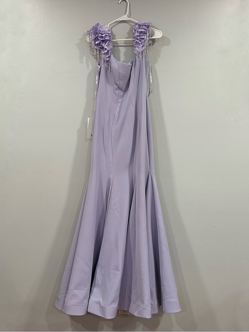 Mac Duggal 13232 Lilac Purple Floral Crystal Fringe Mermaid Gown Sz 6